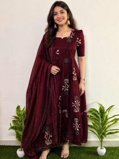 Soft Cotton 2 tier maxi with full cotton lining with dupatta