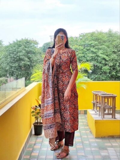 Premium Kalamkari 3-Piece Stitched Set ✨