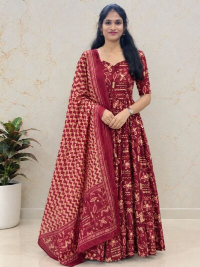 Cotton 2 tier maxi with full cotton lining with dupatta