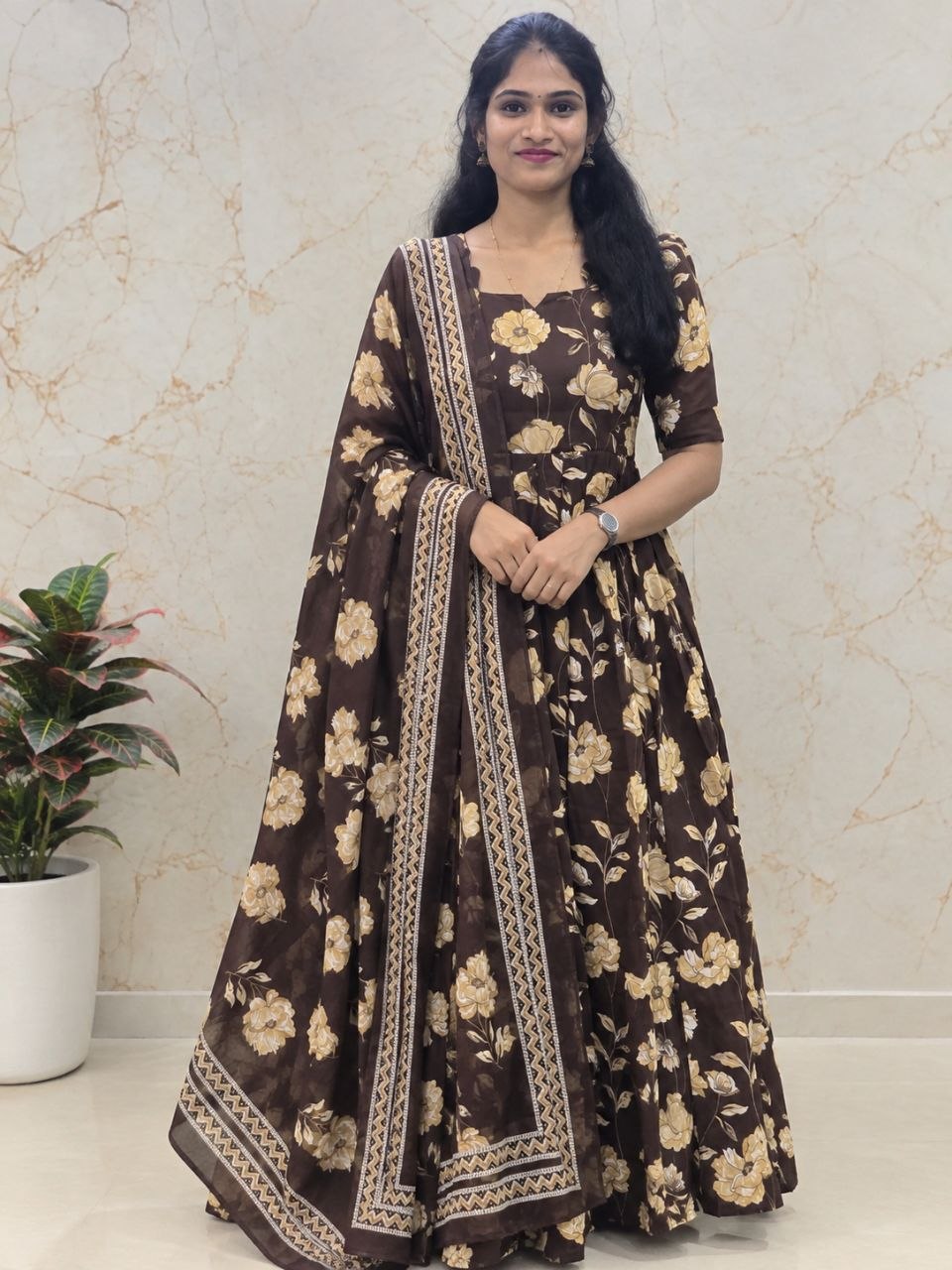 Cotton 2 tier maxi with full cotton lining with dupatta